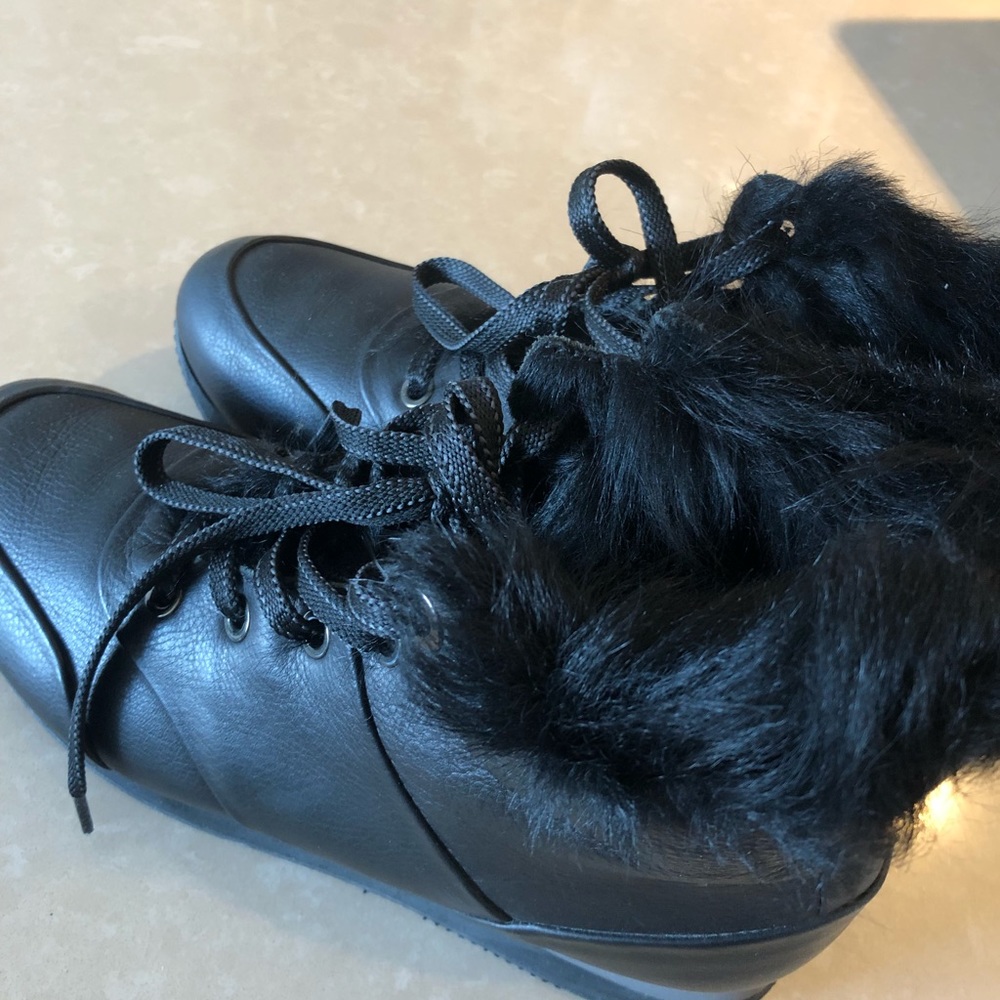 MaxMara Black Fur Sneaker with 1 inch heel